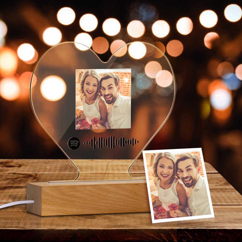 Custom Scannable Spotify Code Night Light Photo Acrylic Heart Shape Creative Couple Theme Gifts - soufeelus
