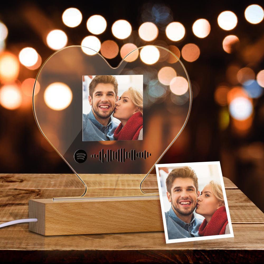 Scannable Spotify Code Night Light Acrylic Heart Shape Gifts for Couple - soufeelus