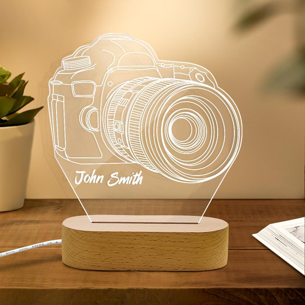 Custom Name Night Light Camera Acrylic Led Lamp Photographer Gift 3D Illusion Lamp - soufeelus