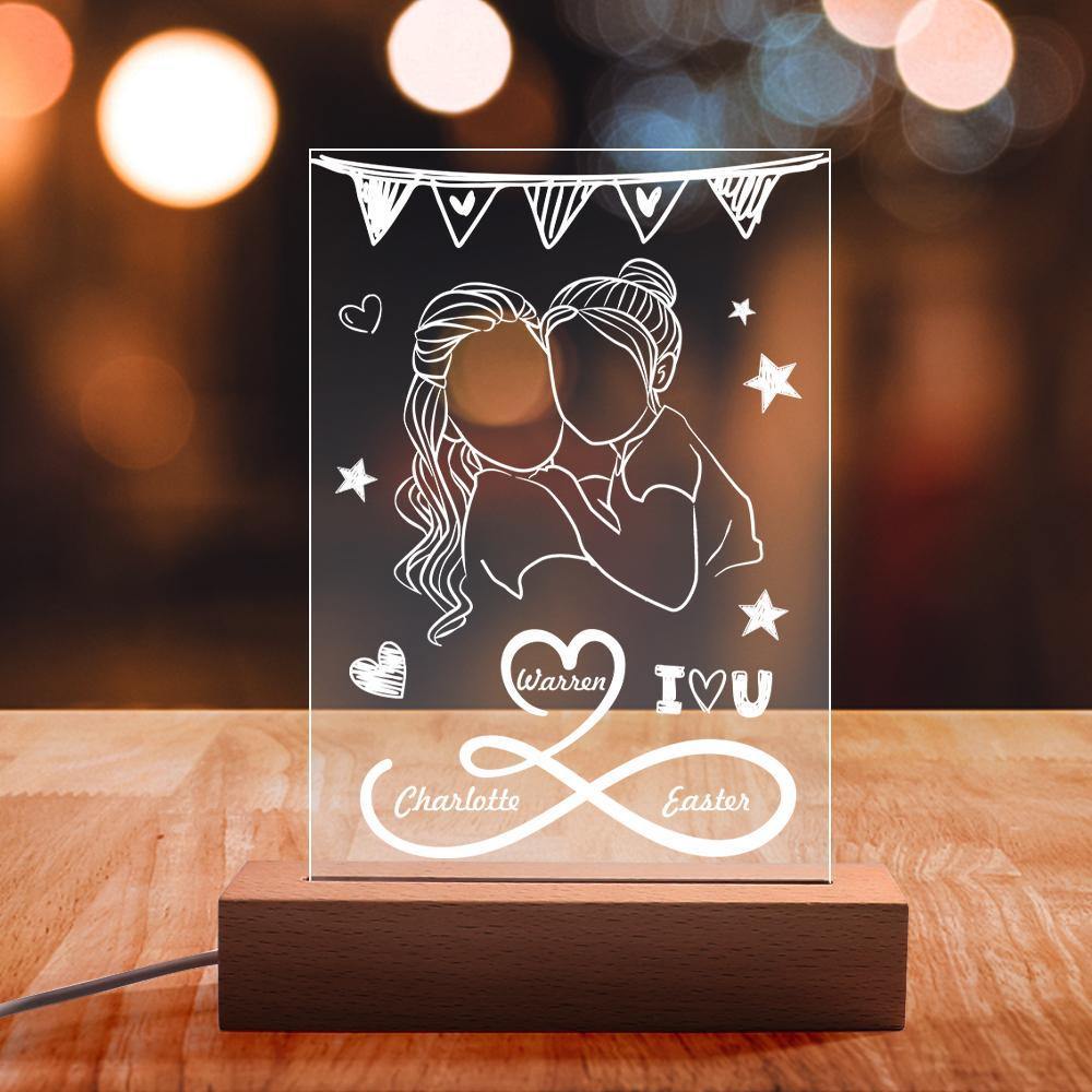 Custom Engraved Night Light Line Silhouette Creative Gifts for Mom - soufeelus