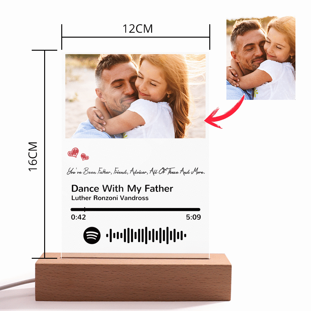 Scannable Spotify Code Night Light Photo Engraved Acrylic Father's Day Gifts - soufeelus