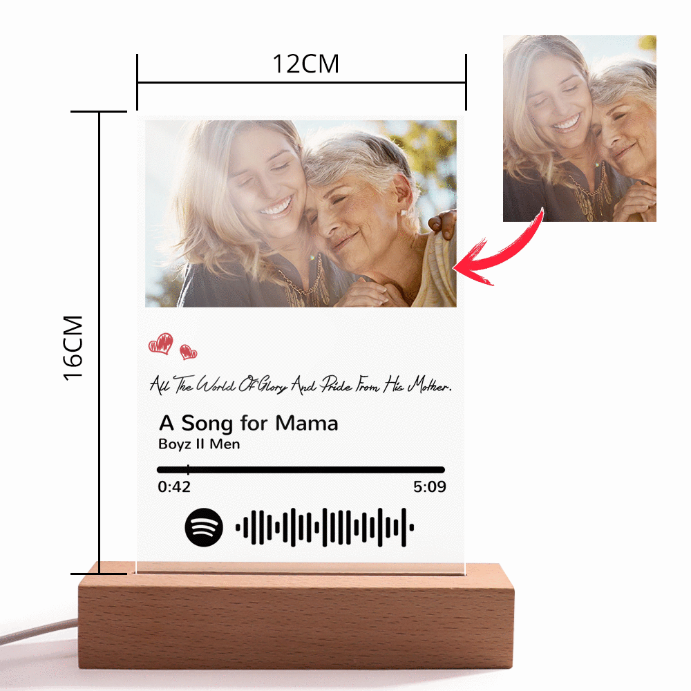 Scannable Spotify Code Night Light Photo Engraved Gifts for Mom - soufeelus