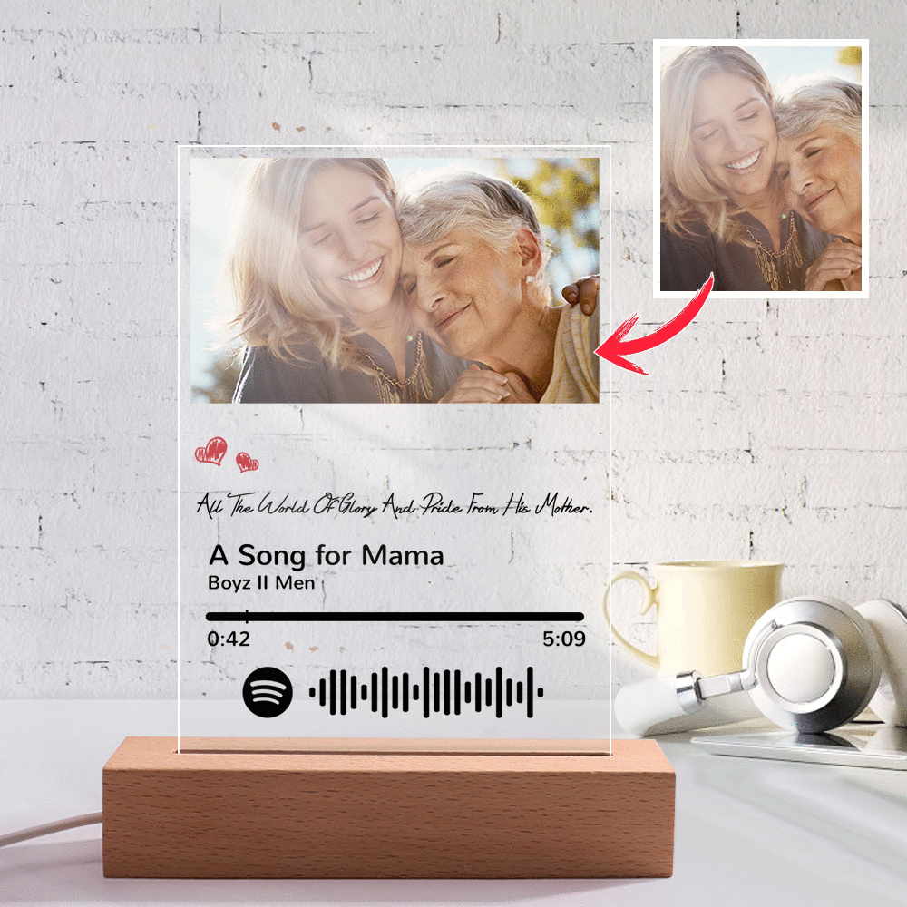 Scannable Spotify Code Night Light Photo Engraved Gifts for Mom - soufeelus