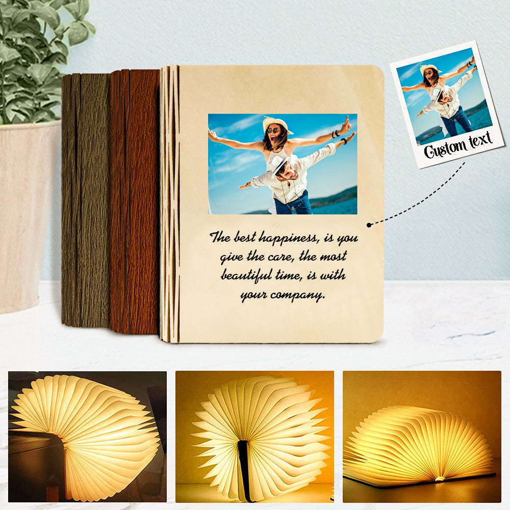Custom Photo Wooden Book Light Personalized 5 Colors Folding Magnetic Book Lamp Desk Night Light Gift - soufeelus
