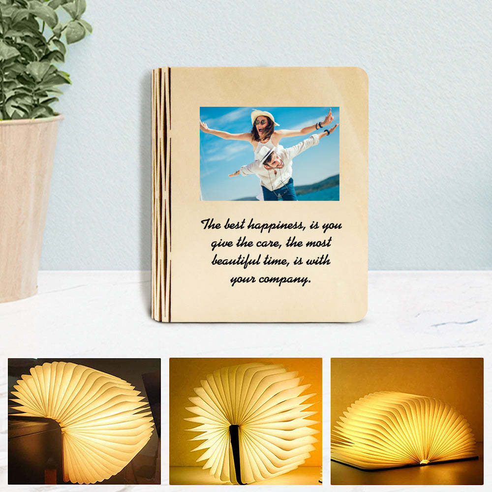 Custom Photo Wooden Book Light Personalized 5 Colors Folding Magnetic Book Lamp Desk Night Light Gift - soufeelus