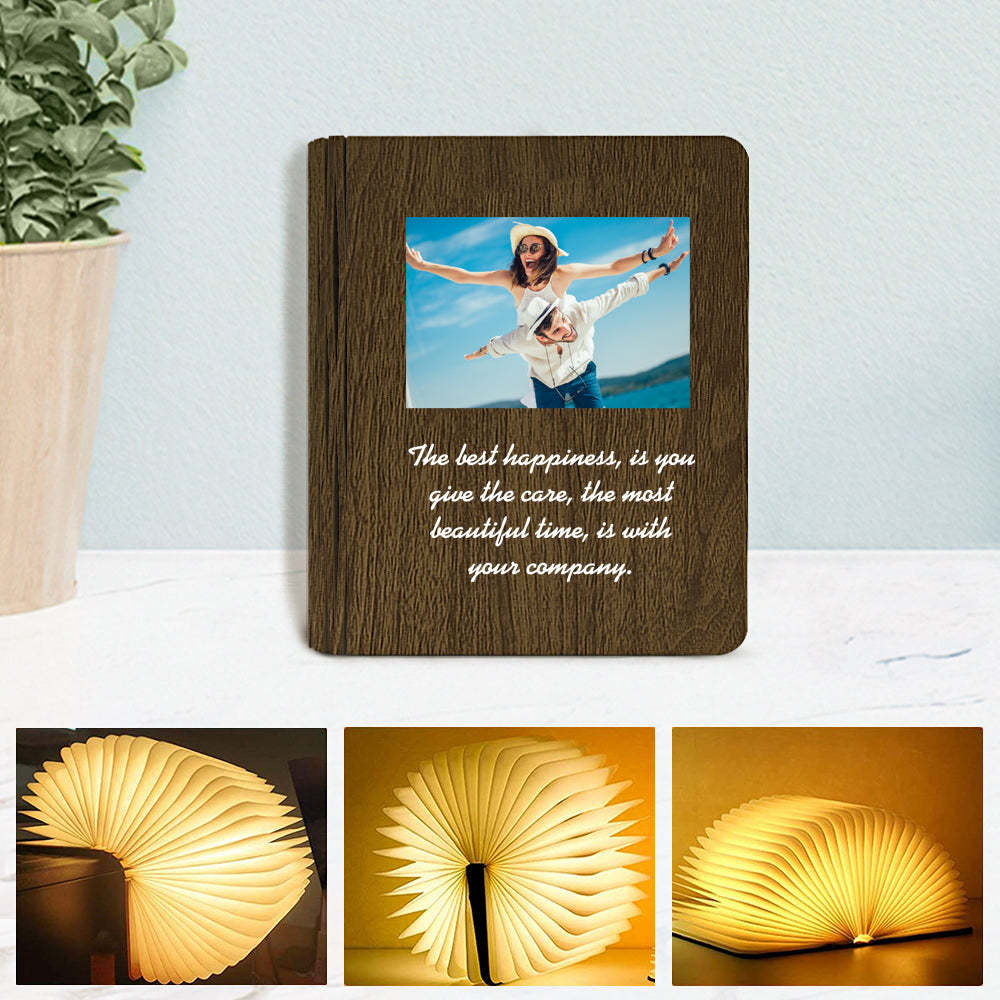 Custom Photo Wooden Book Light Personalized 5 Colors Folding Magnetic Book Lamp Desk Night Light Gift - soufeelus