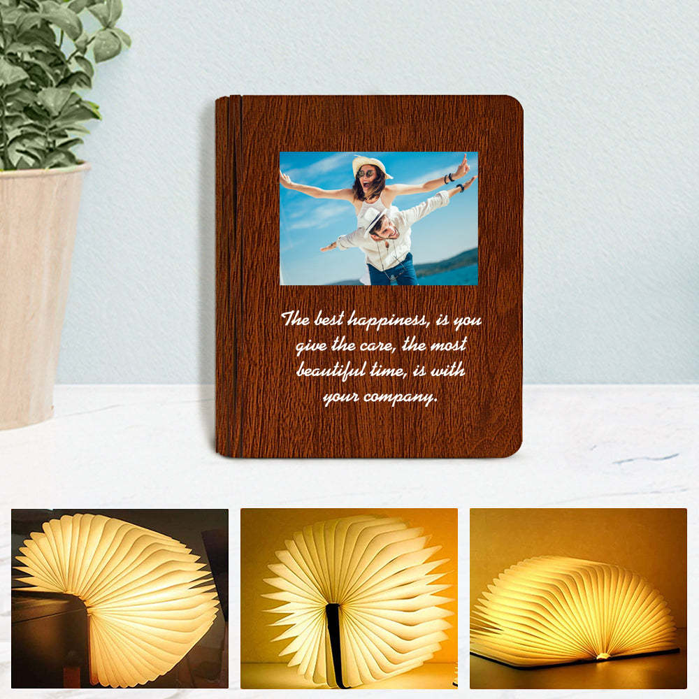Custom Photo Wooden Book Light Personalized 5 Colors Folding Magnetic Book Lamp Desk Night Light Gift - soufeelus