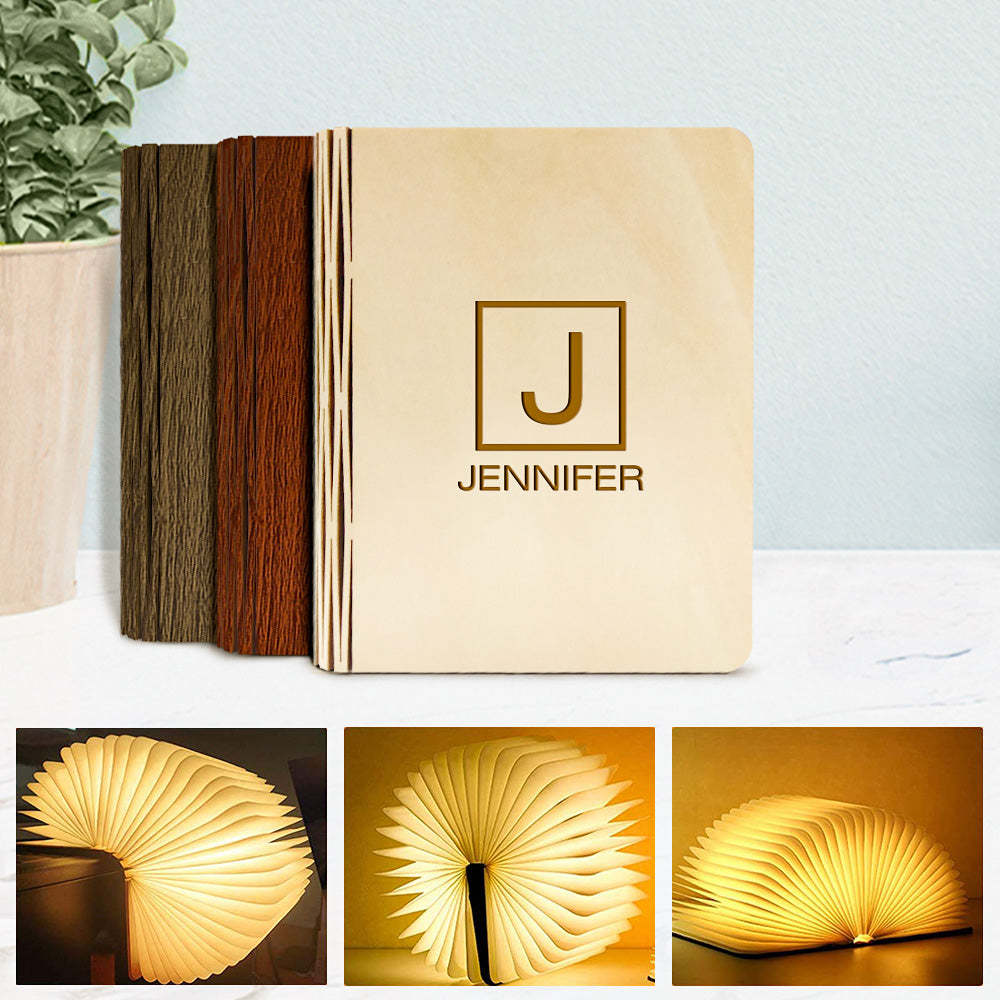 Custom Name Wooden Book Light Personalized 5 Colors Folding Magnetic Book Lamp Desk Night Light Gift - soufeelus