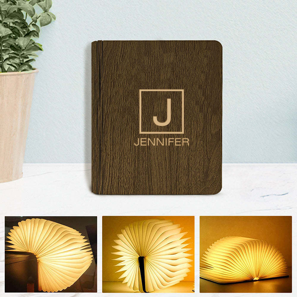 Custom Name Wooden Book Light Personalized 5 Colors Folding Magnetic Book Lamp Desk Night Light Gift - soufeelus