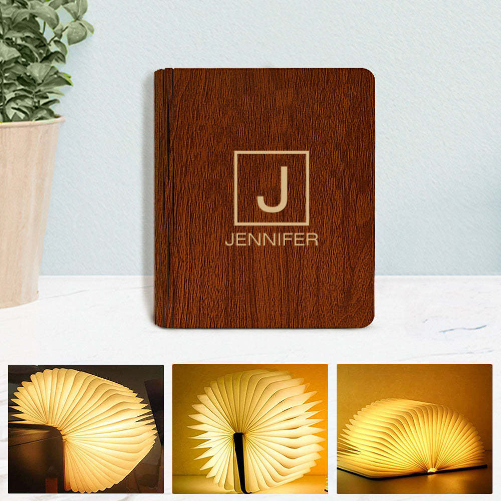 Custom Name Wooden Book Light Personalized 5 Colors Folding Magnetic Book Lamp Desk Night Light Gift - soufeelus