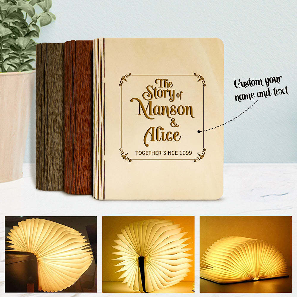 Custom Your Story Wooden Book Light Personalized 5 Colors Folding Magnetic Book Lamp Desk Night Light Gift - soufeelus