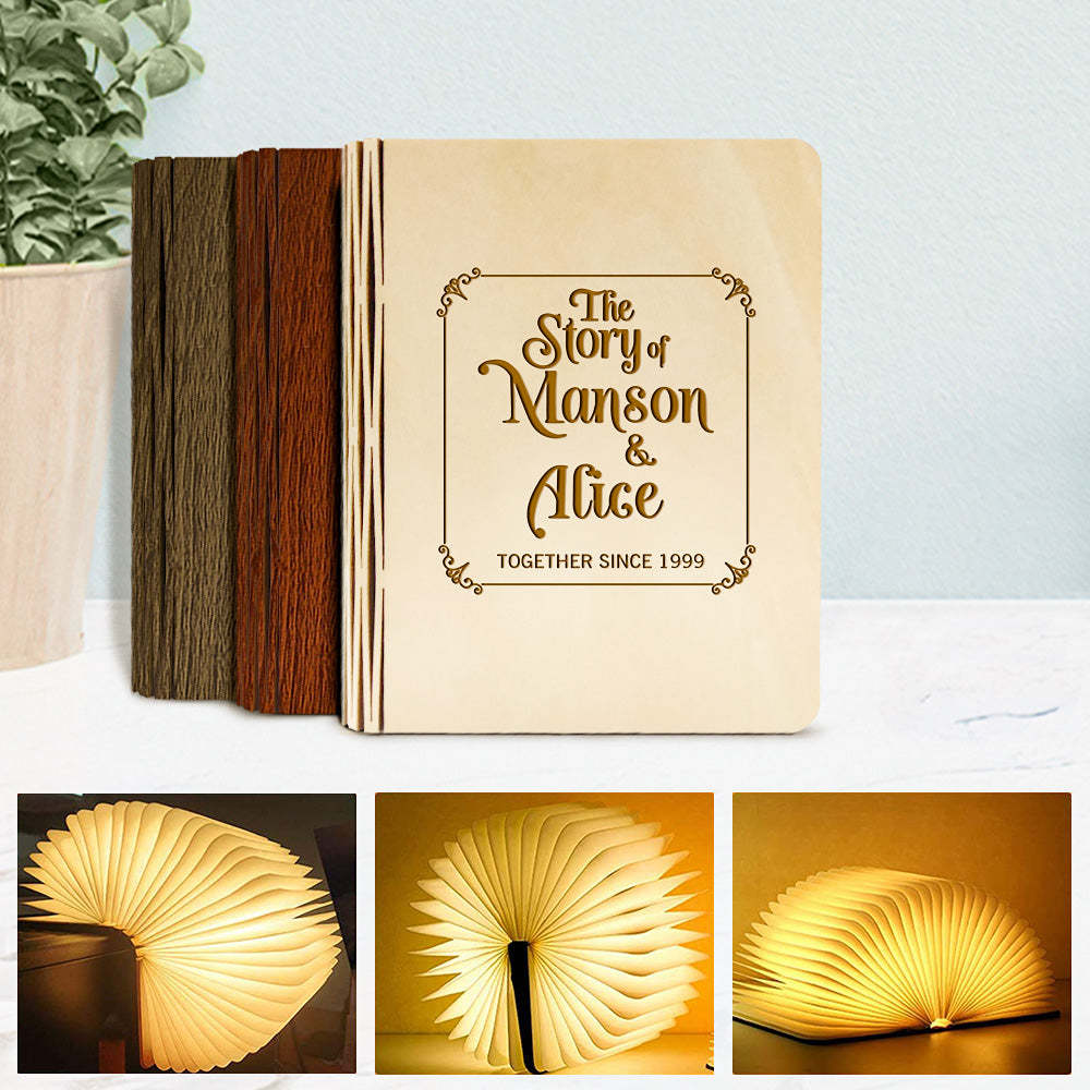Custom Your Story Wooden Book Light Personalized 5 Colors Folding Magnetic Book Lamp Desk Night Light Gift - soufeelus