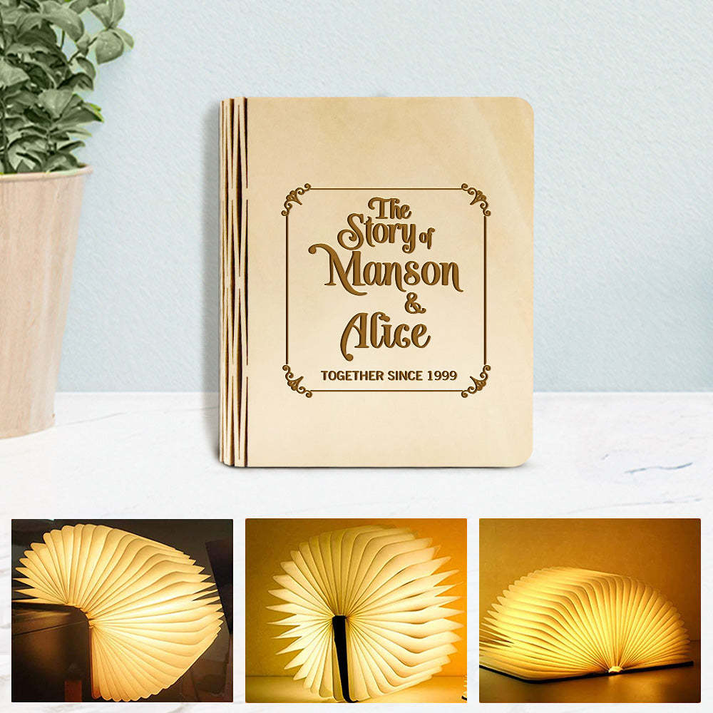Custom Your Story Wooden Book Light Personalized 5 Colors Folding Magnetic Book Lamp Desk Night Light Gift - soufeelus
