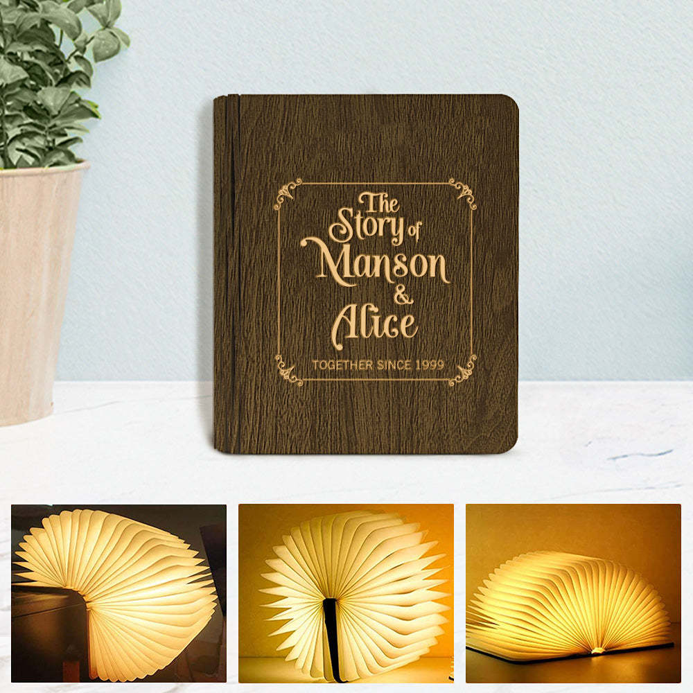 Custom Your Story Wooden Book Light Personalized 5 Colors Folding Magnetic Book Lamp Desk Night Light Gift - soufeelus