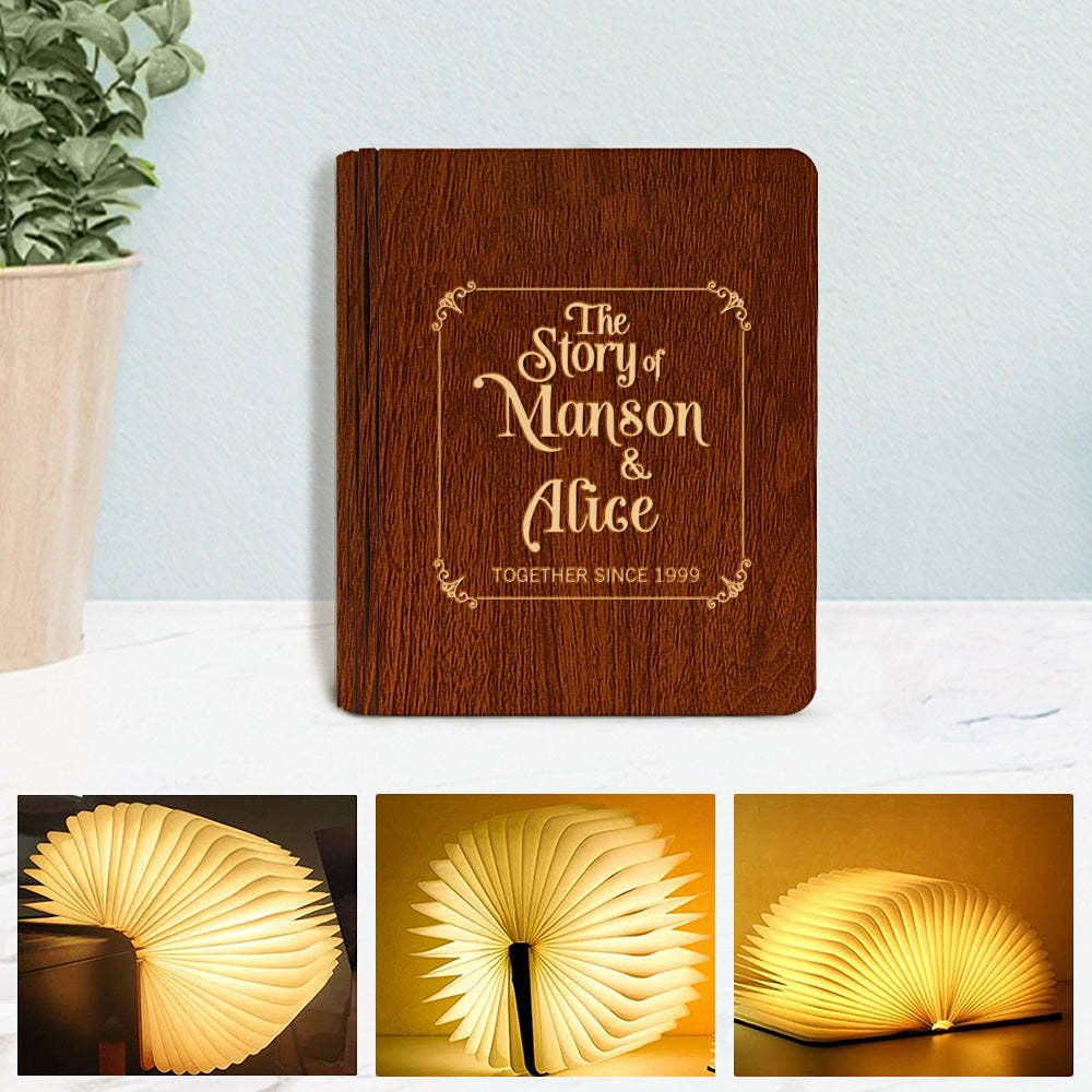 Custom Your Story Wooden Book Light Personalized 5 Colors Folding Magnetic Book Lamp Desk Night Light Gift - soufeelus