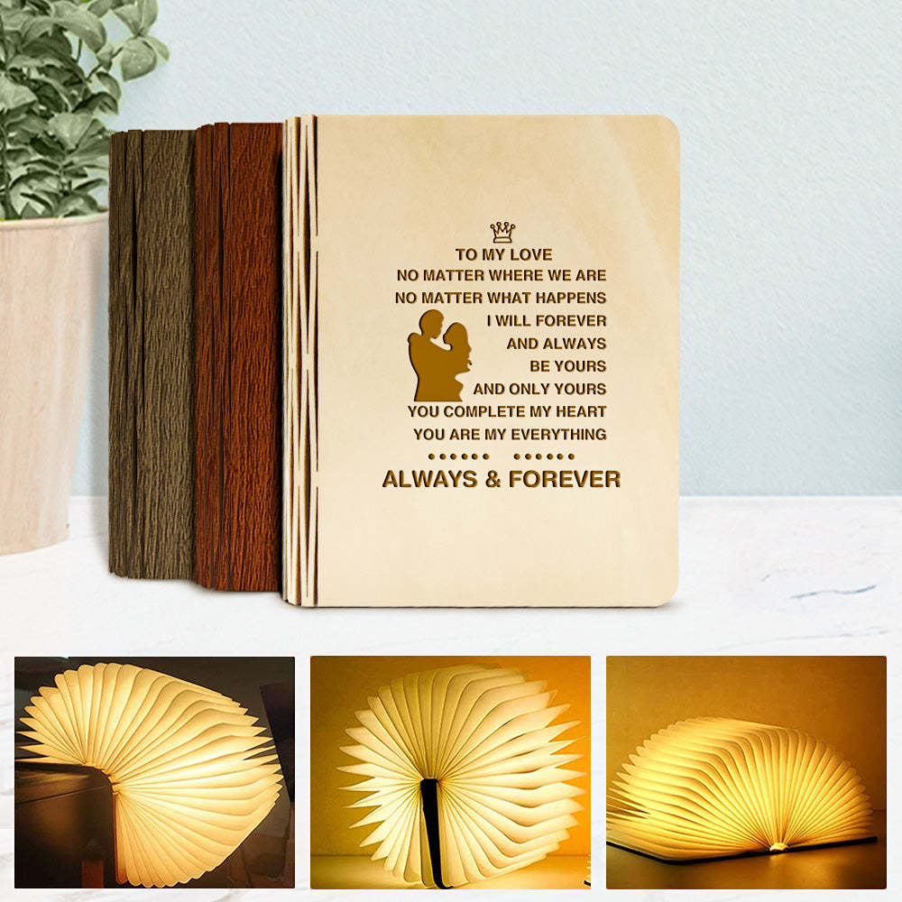Custom Wooden Book Light Personalized Couple 5 Colors Folding Magnetic Book Lamp Desk Night Light Gift - soufeelus
