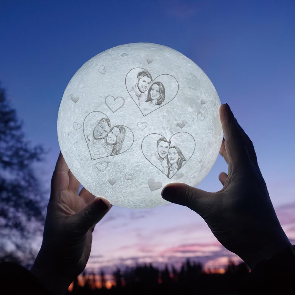 Photo Moon Lamp Custom 3d Light Heart Engraved Moon Lamp - Touch Two Colors 10cm-20cm Available Couple Gift - soufeelus