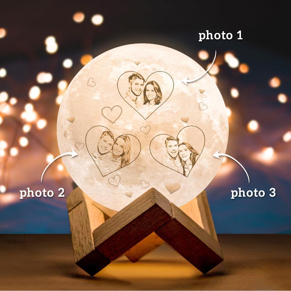 Photo Moon Lamp Custom 3d Light Heart Engraved Moon Lamp - Touch Two Colors 10cm-20cm Available Couple Gift - soufeelus