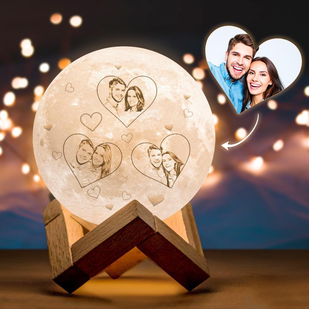 Photo Moon Lamp Custom 3d Light Heart Engraved Moon Lamp - Touch Two Colors 10cm-20cm Available Couple Gift - soufeelus