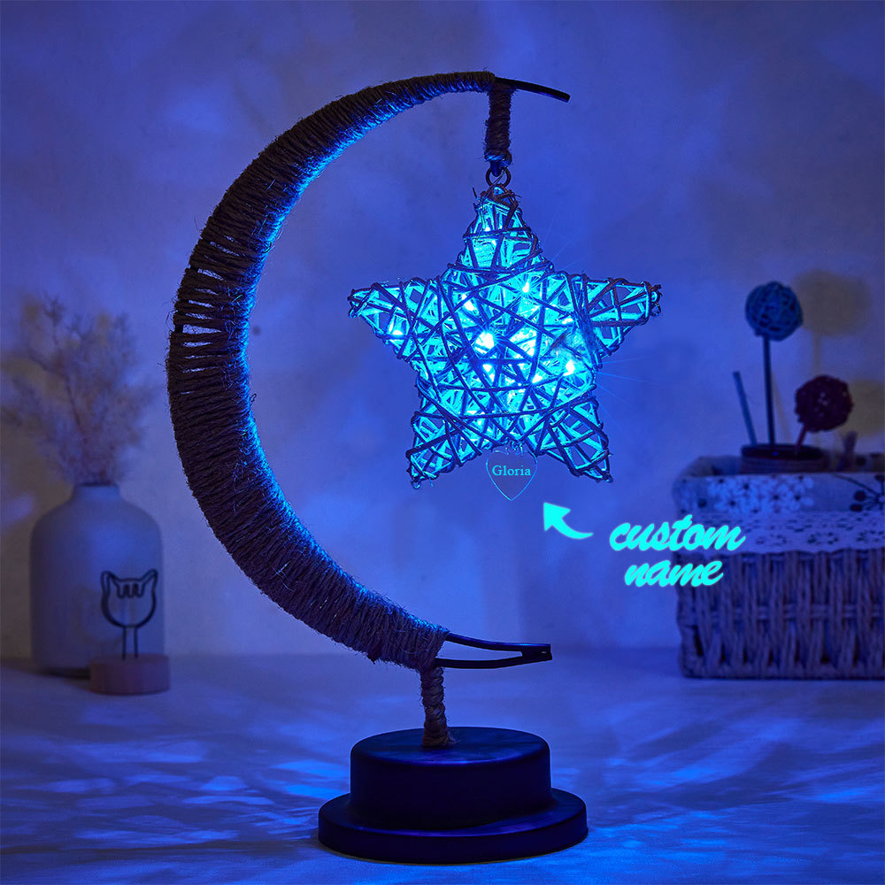 Custom Engraved Name Night Light Star Moon Hemp Rope Decorate Gifts - soufeelus