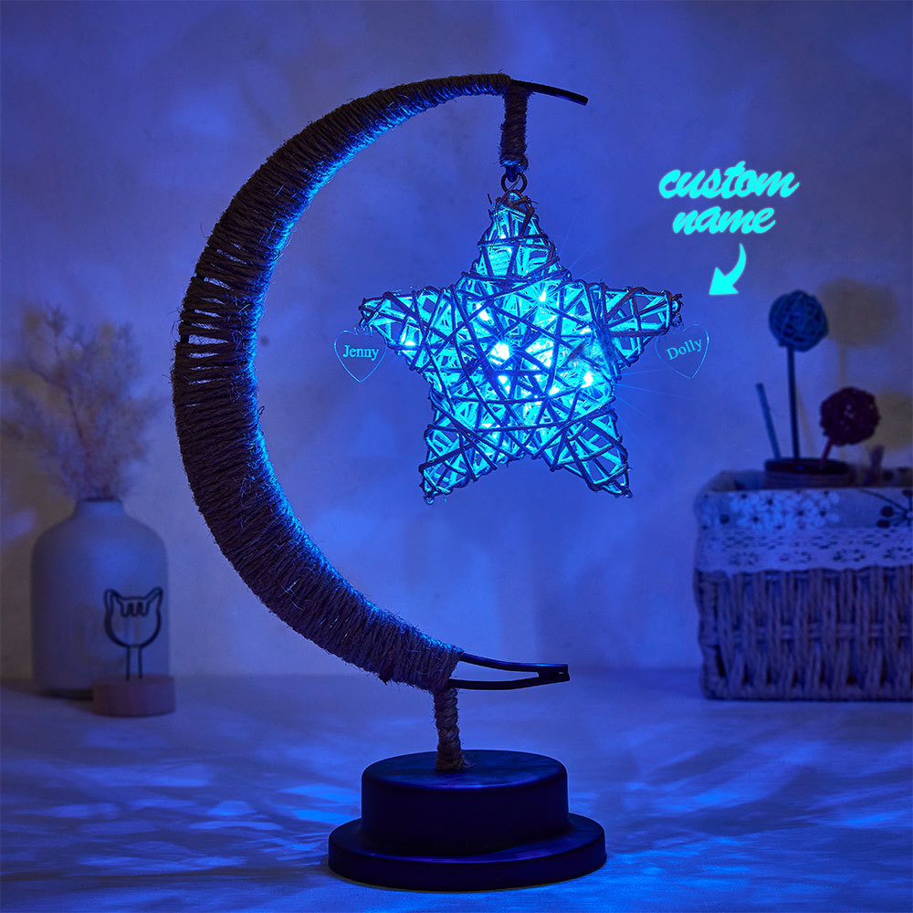 Custom Engraved Name Night Light Star Moon Hemp Rope Decorate Gifts - soufeelus