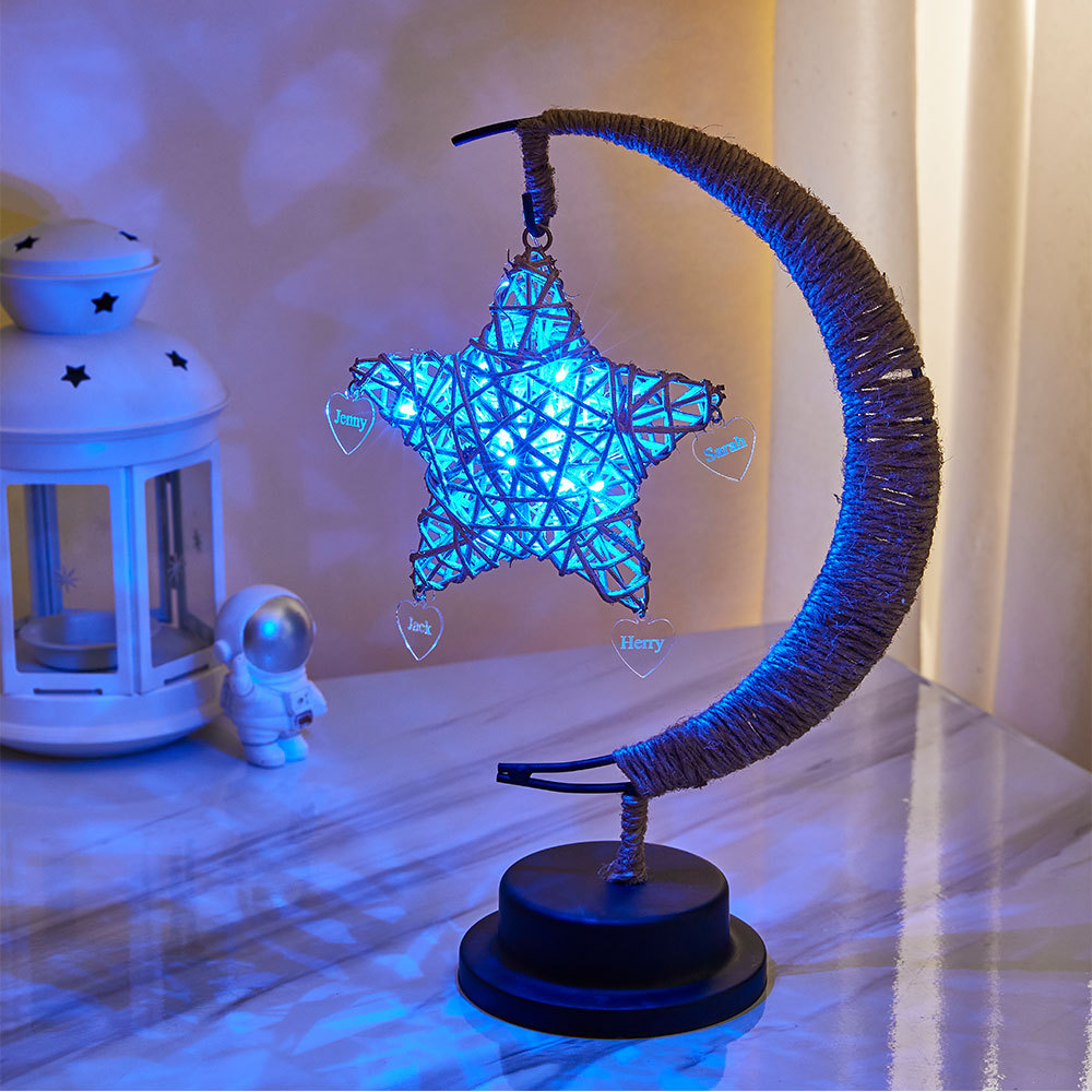 Custom Engraved Name Night Light Star Moon Hemp Rope Decorate Gifts - soufeelus