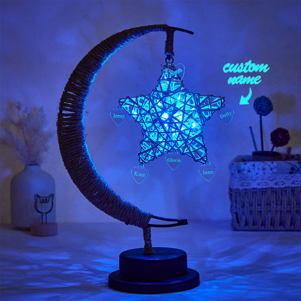 Custom Engraved Name Night Light Star Moon Hemp Rope Decorate Gifts - soufeelus
