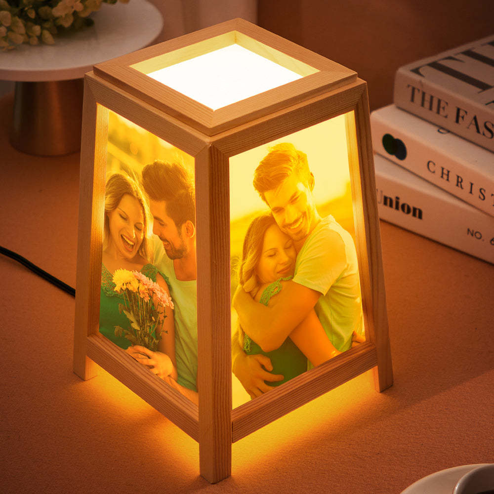 Custom Photo Night Light Four-sided Lamp Wooden Home Gifts - soufeelus