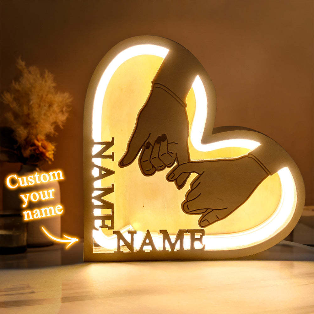 Custom Name Hand In Hand Light Personalized Wooden Heart Lamp Desk Decoration Gift - soufeelus