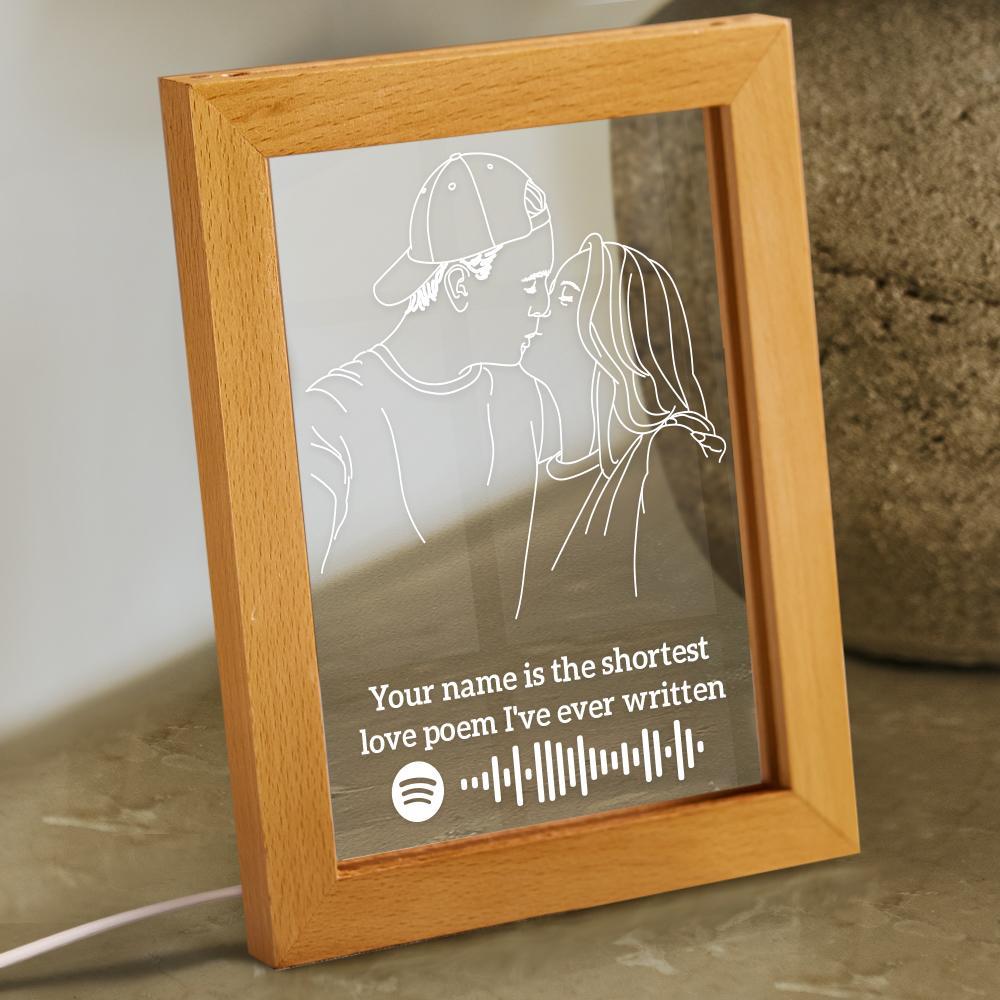 Custom 3D Photo Nignt Light Spotify Code Music Led Lamp Personalised Text Engraving Frame Gift for Lovers - soufeelus