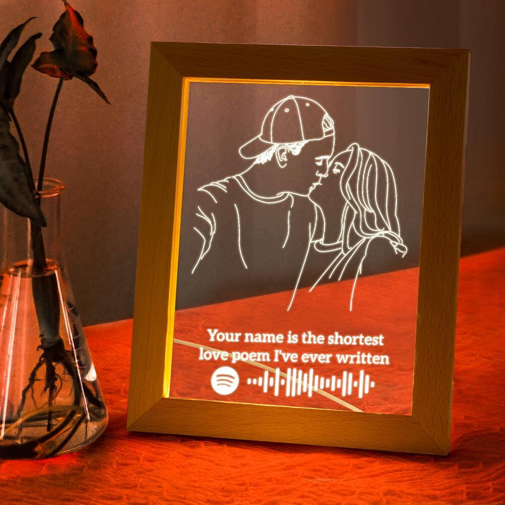 Custom 3D Photo Nignt Light Spotify Code Music Led Lamp Personalised Text Engraving Frame Gift for Lovers - soufeelus