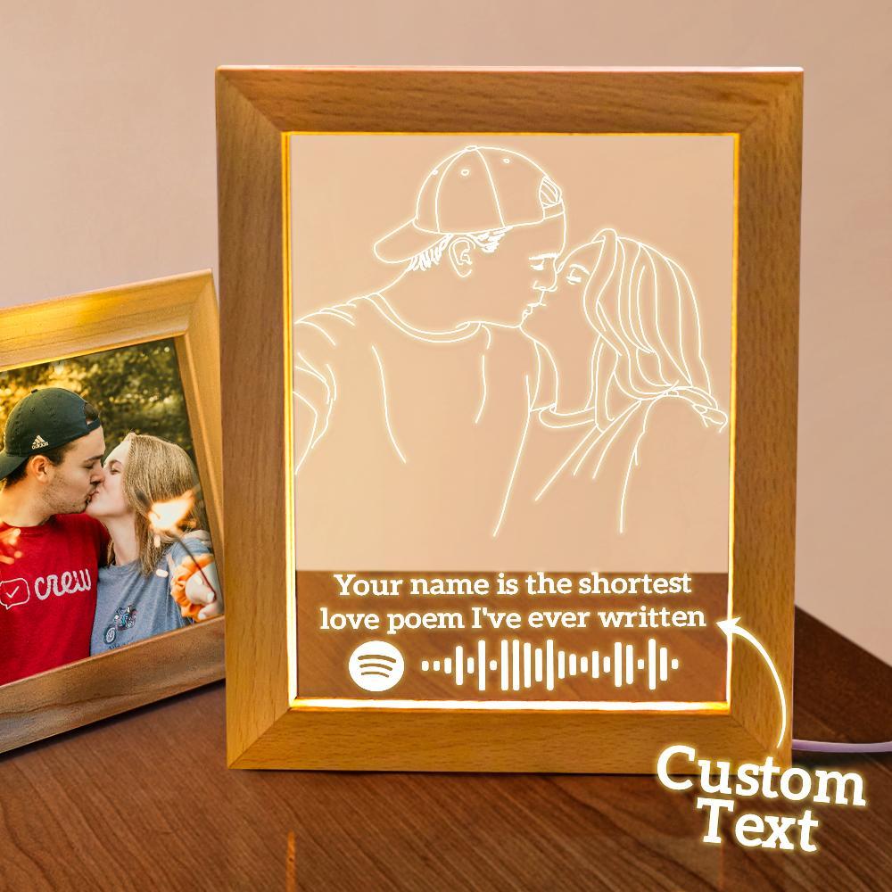 Custom 3D Photo Nignt Light Spotify Code Music Led Lamp Personalised Text Engraving Frame Gift for Lovers - soufeelus