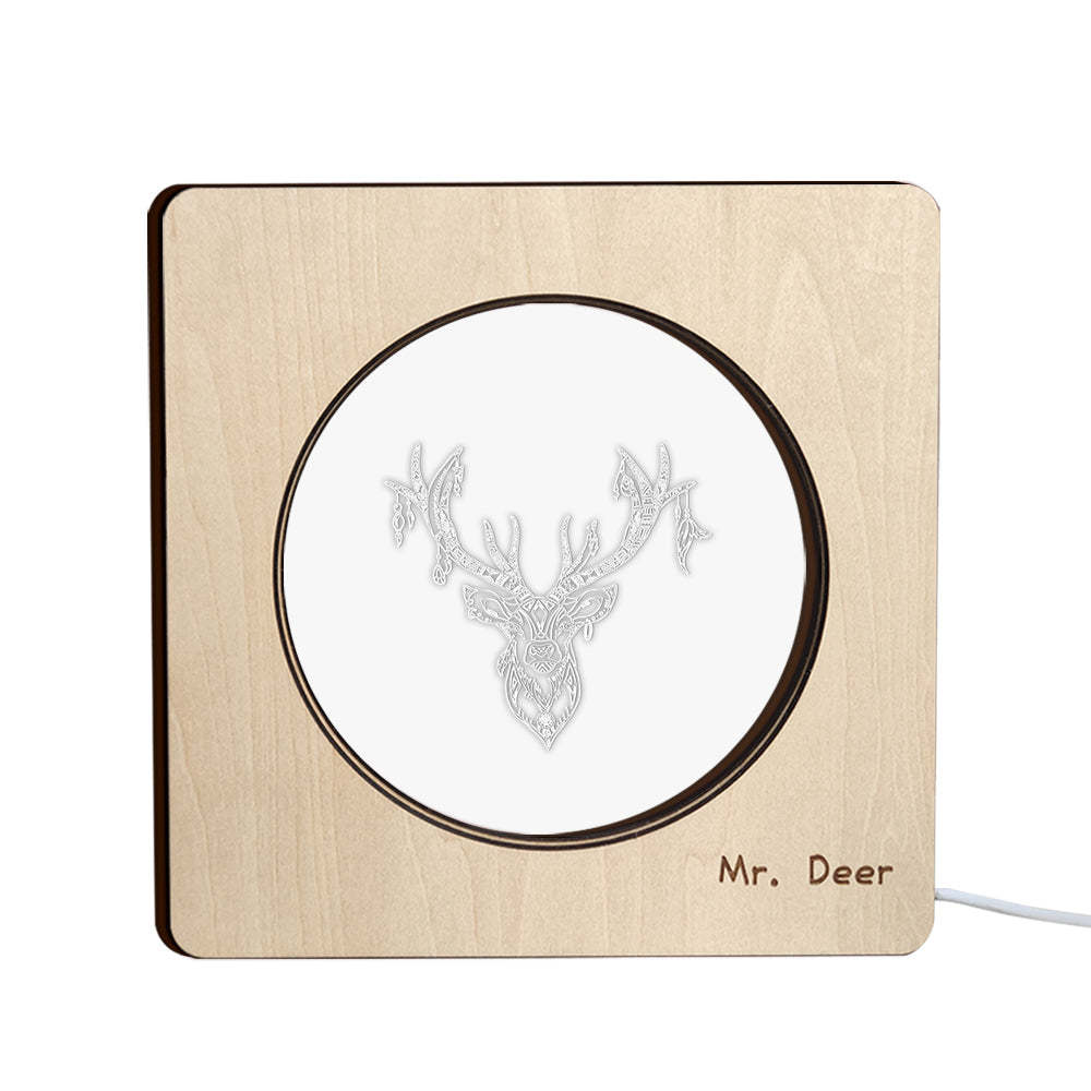 Custom Engraved Night Light Personalized Deer Wooden Frame Lamp Gift - soufeelus