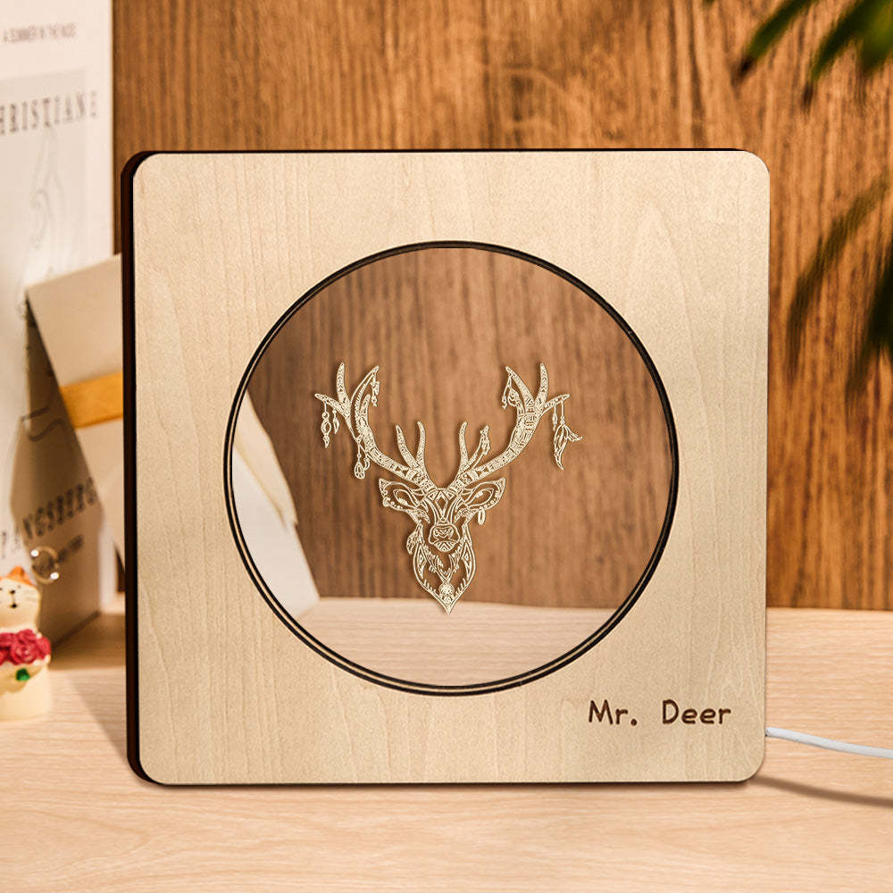 Custom Engraved Night Light Personalized Deer Wooden Frame Lamp Gift - soufeelus