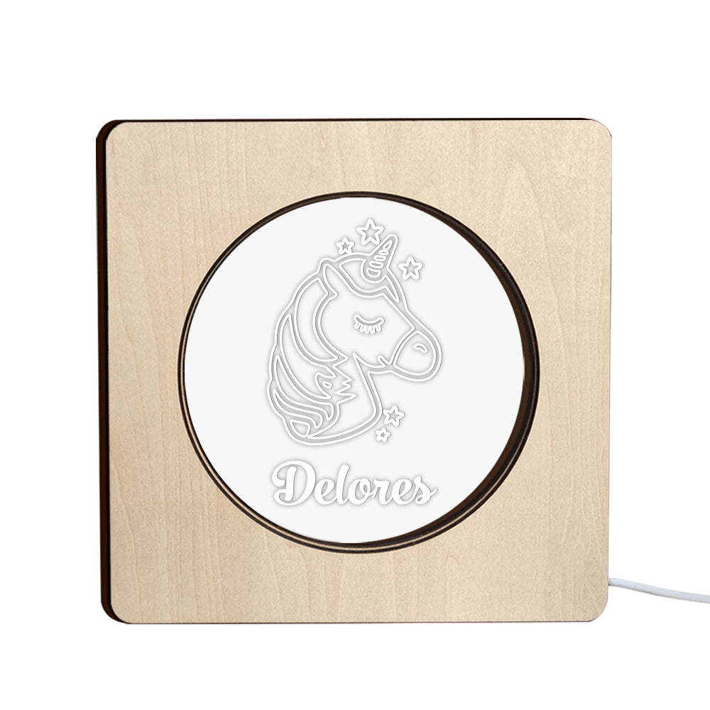 Custom Engraved Name Night Light Personalized Unicorn Wooden Frame Lamp Gift - soufeelus