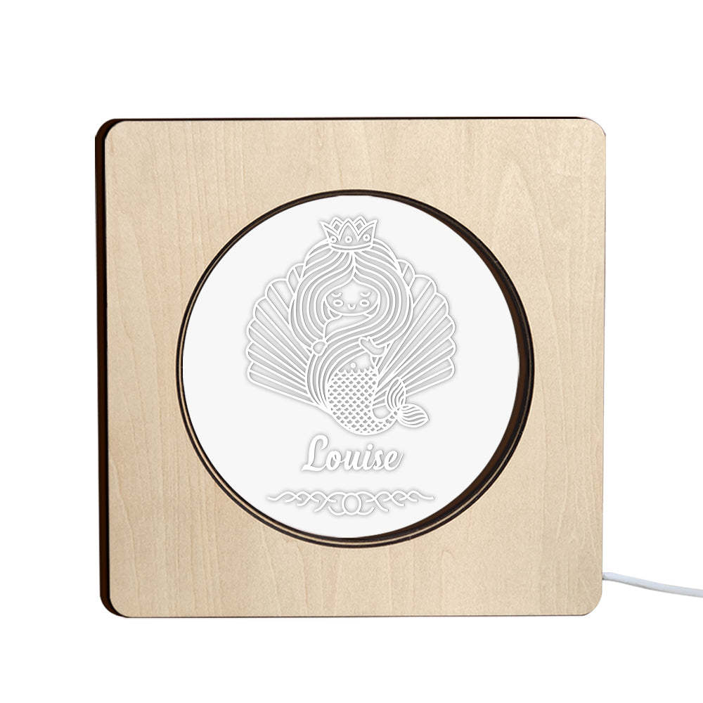 Custom Engraved Name Night Light Personalized Mermaid Wooden Frame Lamp Gift - soufeelus
