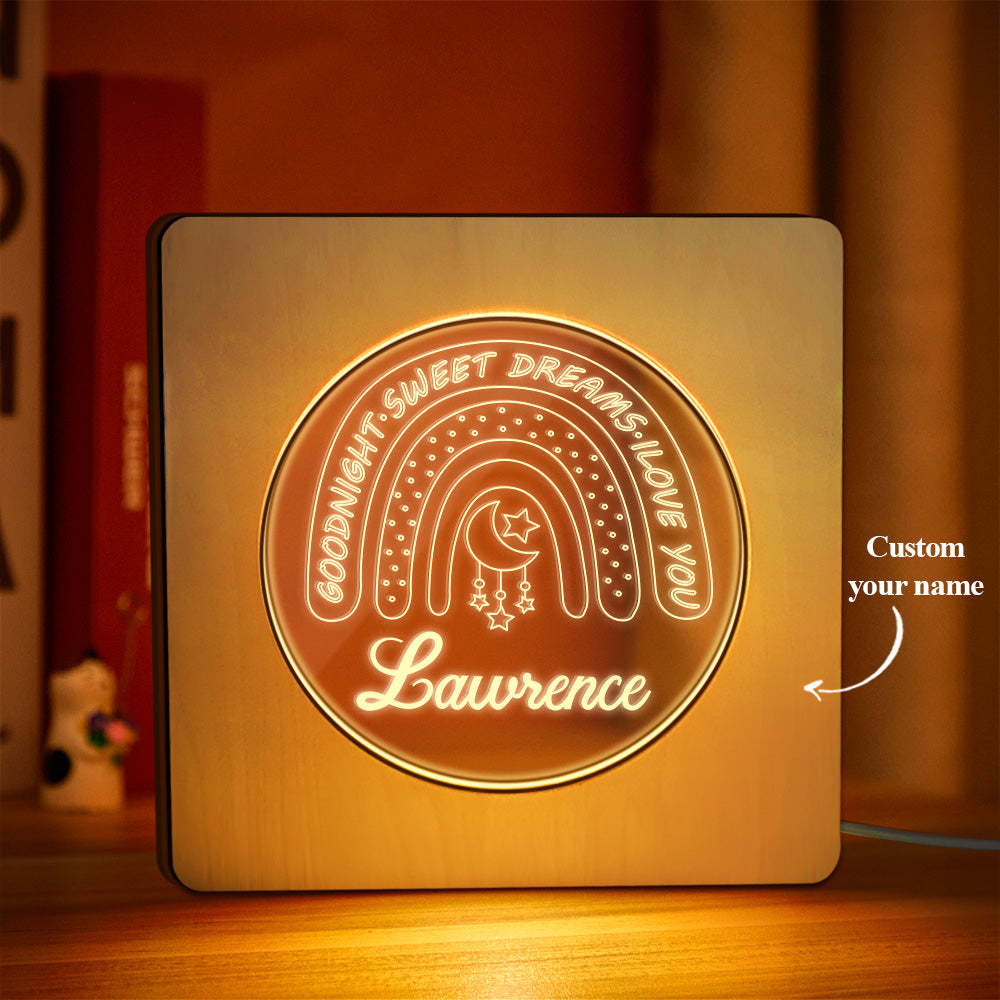 Custom Engraved Name Night Light Personalized Rainbow Wooden Frame Lamp Gift - soufeelus