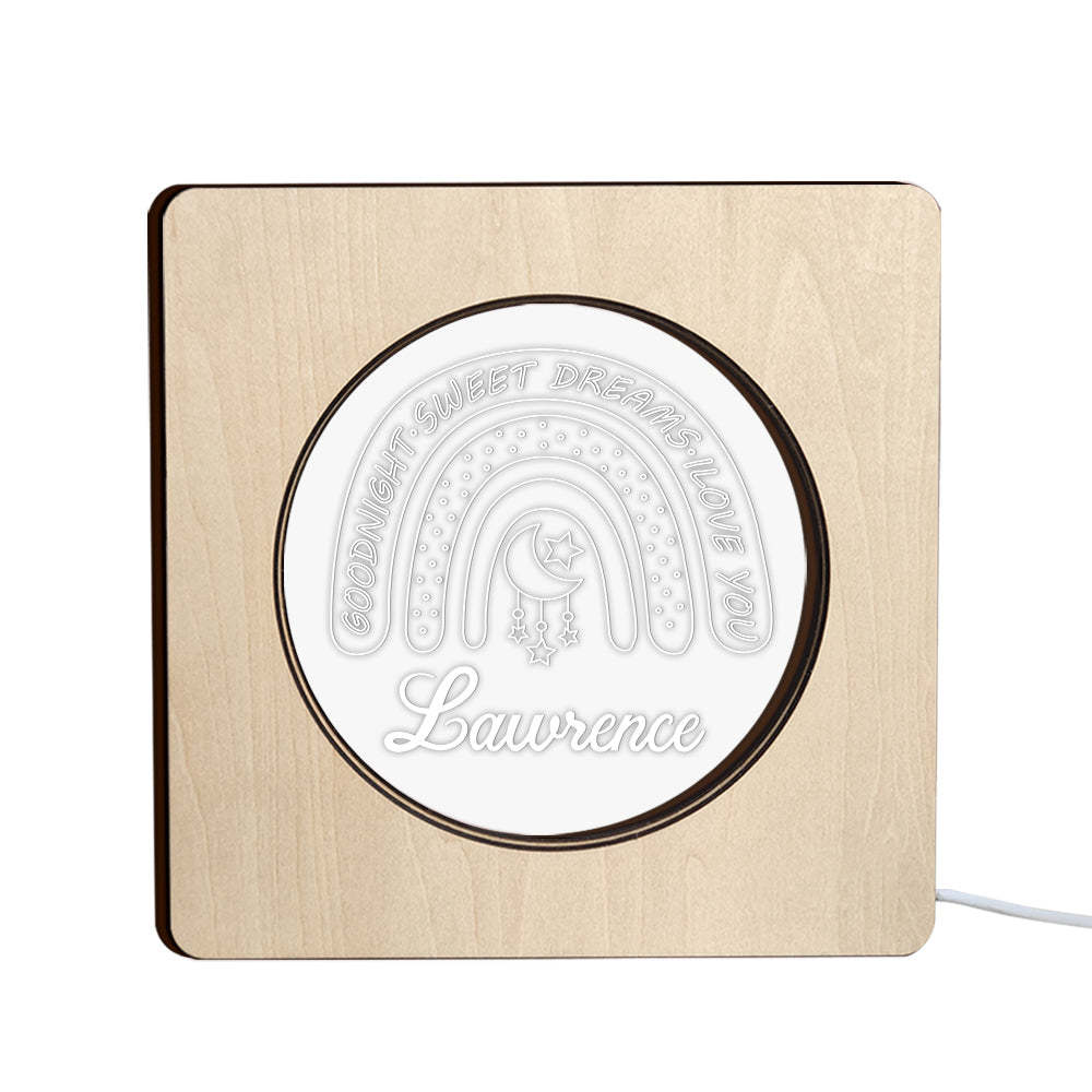 Custom Engraved Name Night Light Personalized Rainbow Wooden Frame Lamp Gift - soufeelus
