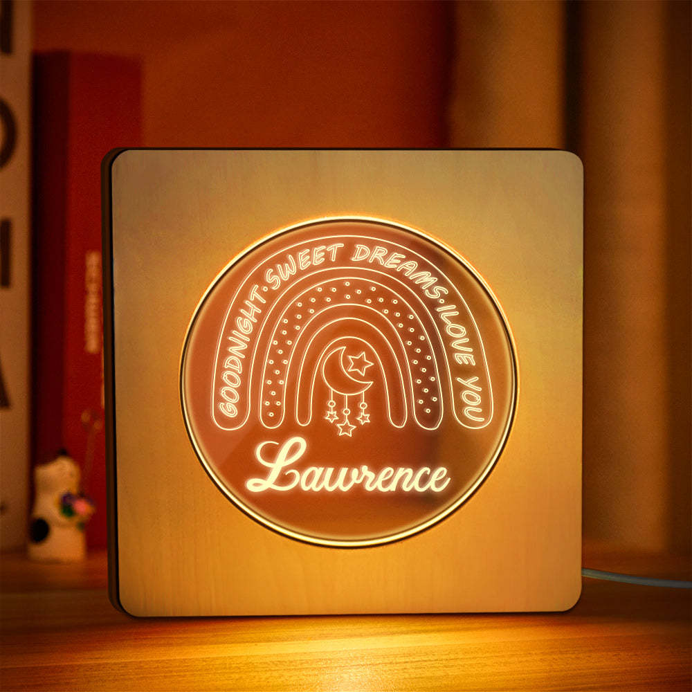 Custom Engraved Name Night Light Personalized Rainbow Wooden Frame Lamp Gift - soufeelus