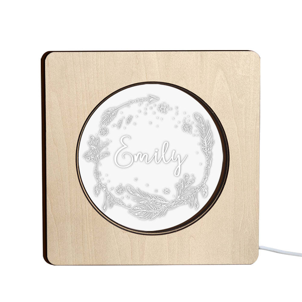 Custom Engraved Name Night Light Personalized Dream Feather Wooden Frame Lamp Gift - soufeelus