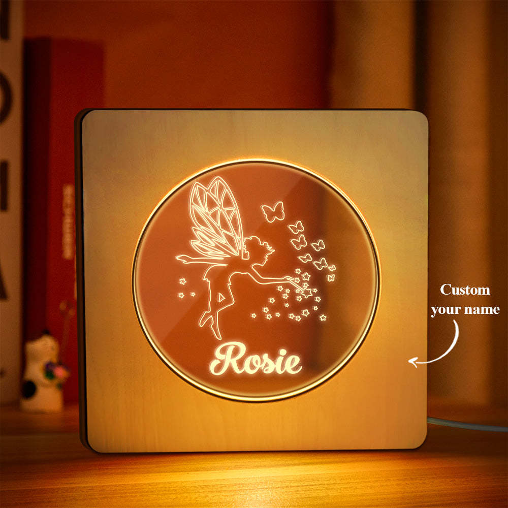 Custom Engraved Name Night Light Personalized Fairy Wooden Frame Lamp Gift - soufeelus