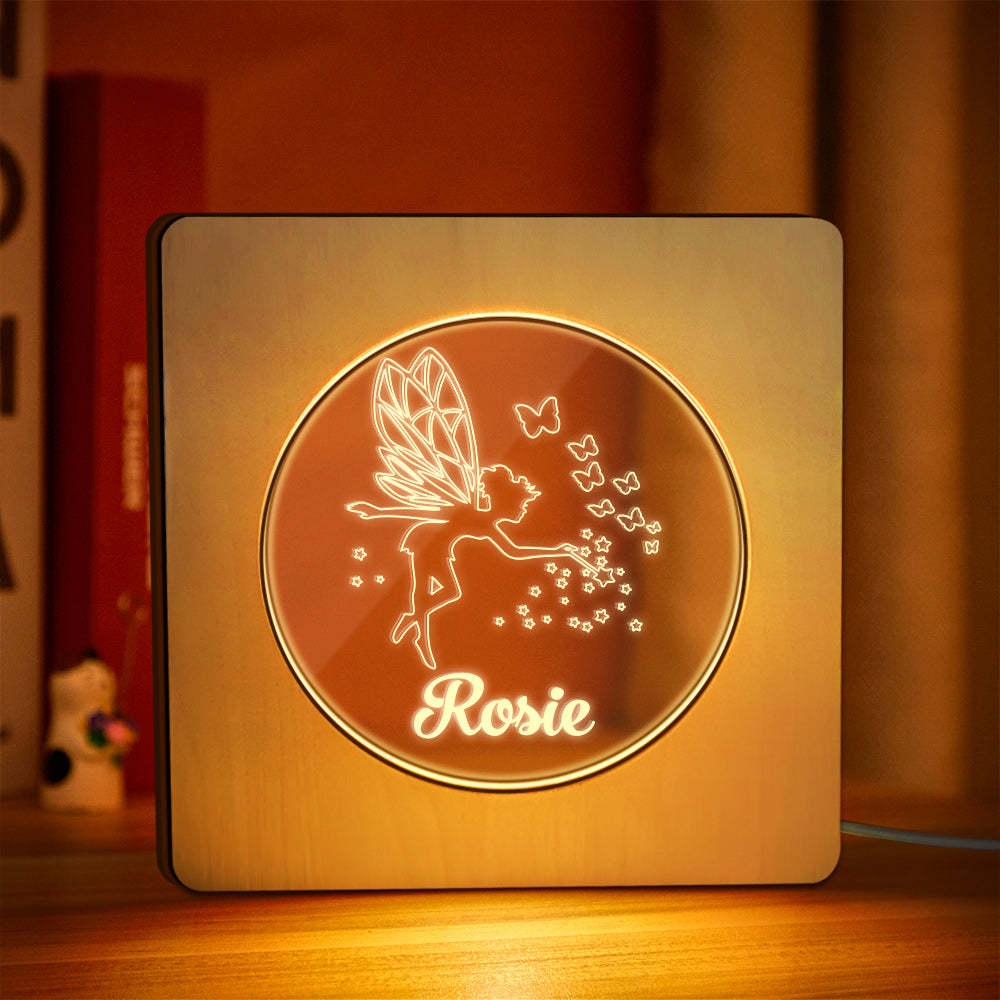 Custom Engraved Name Night Light Personalized Fairy Wooden Frame Lamp Gift - soufeelus