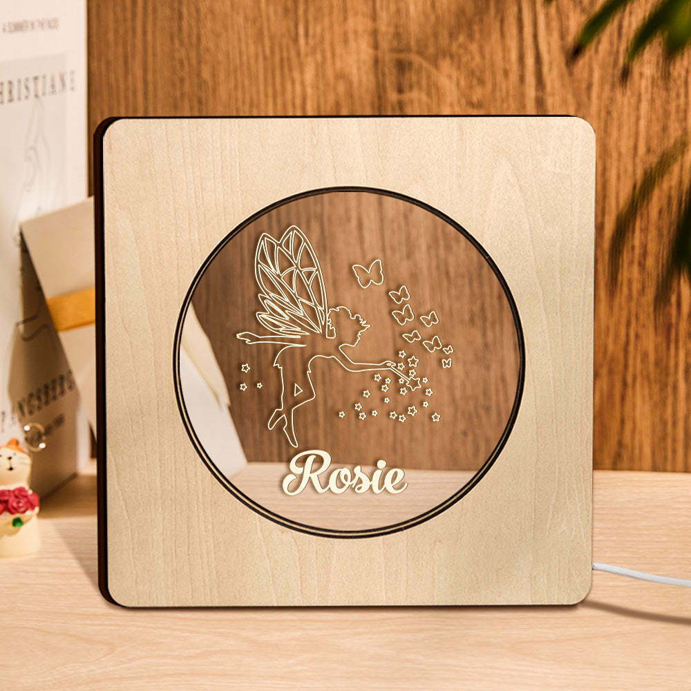Custom Engraved Name Night Light Personalized Fairy Wooden Frame Lamp Gift - soufeelus
