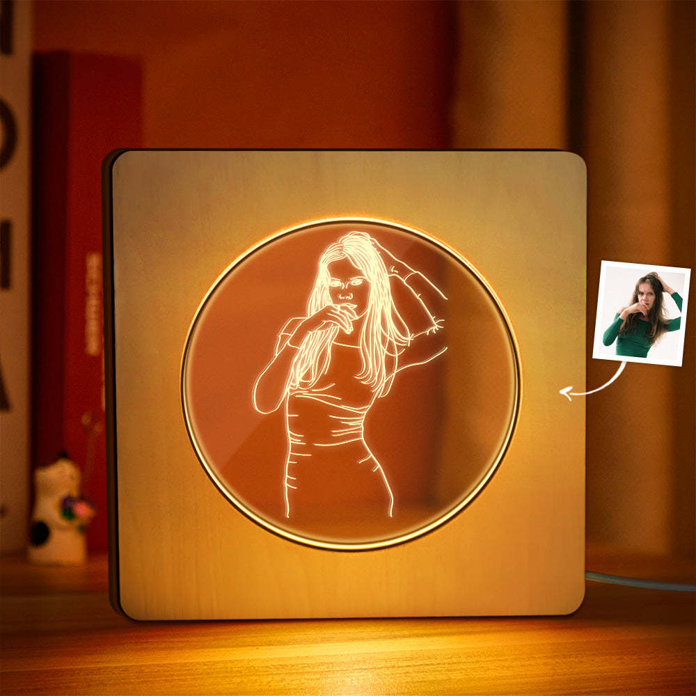 Custom Photo Engraved Night Light Personalized Wooden Frame Lamp Gift - soufeelus