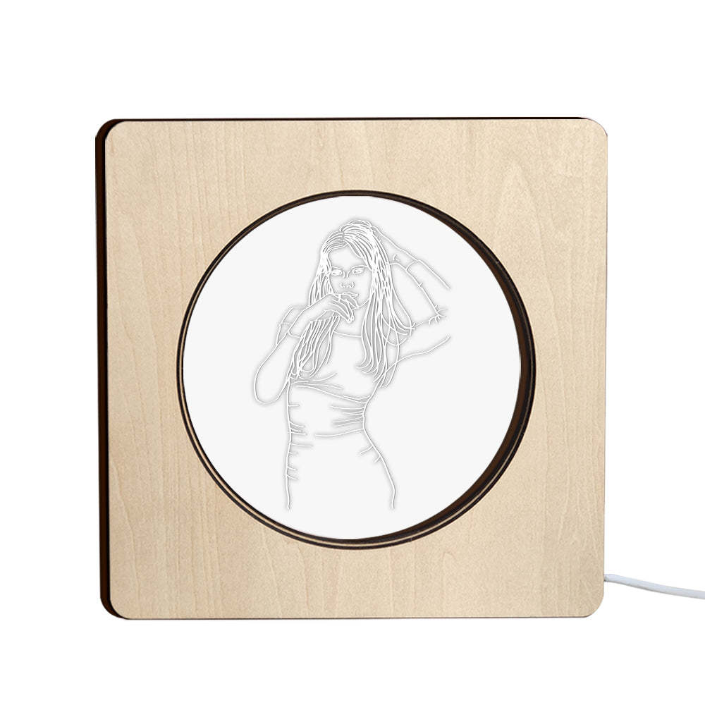 Custom Photo Engraved Night Light Personalized Wooden Frame Lamp Gift - soufeelus