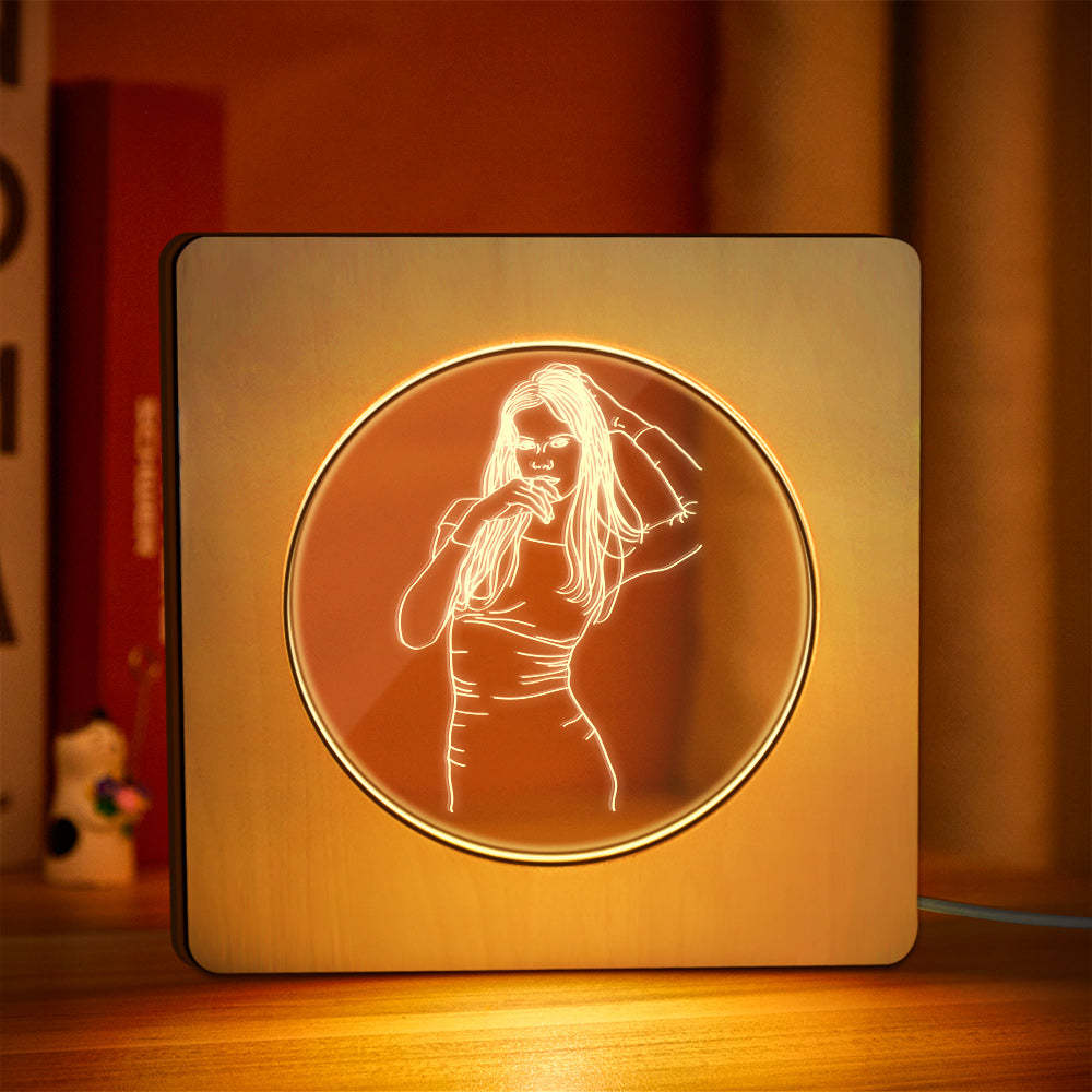Custom Photo Engraved Night Light Personalized Wooden Frame Lamp Gift - soufeelus