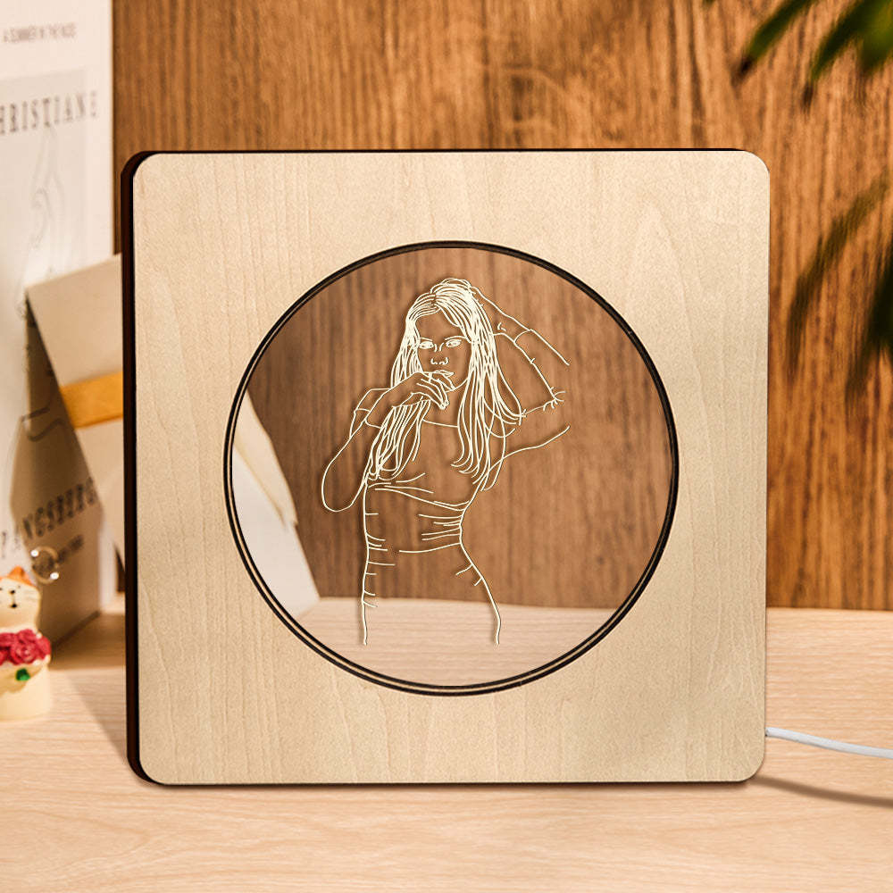Custom Photo Engraved Night Light Personalized Wooden Frame Lamp Gift - soufeelus
