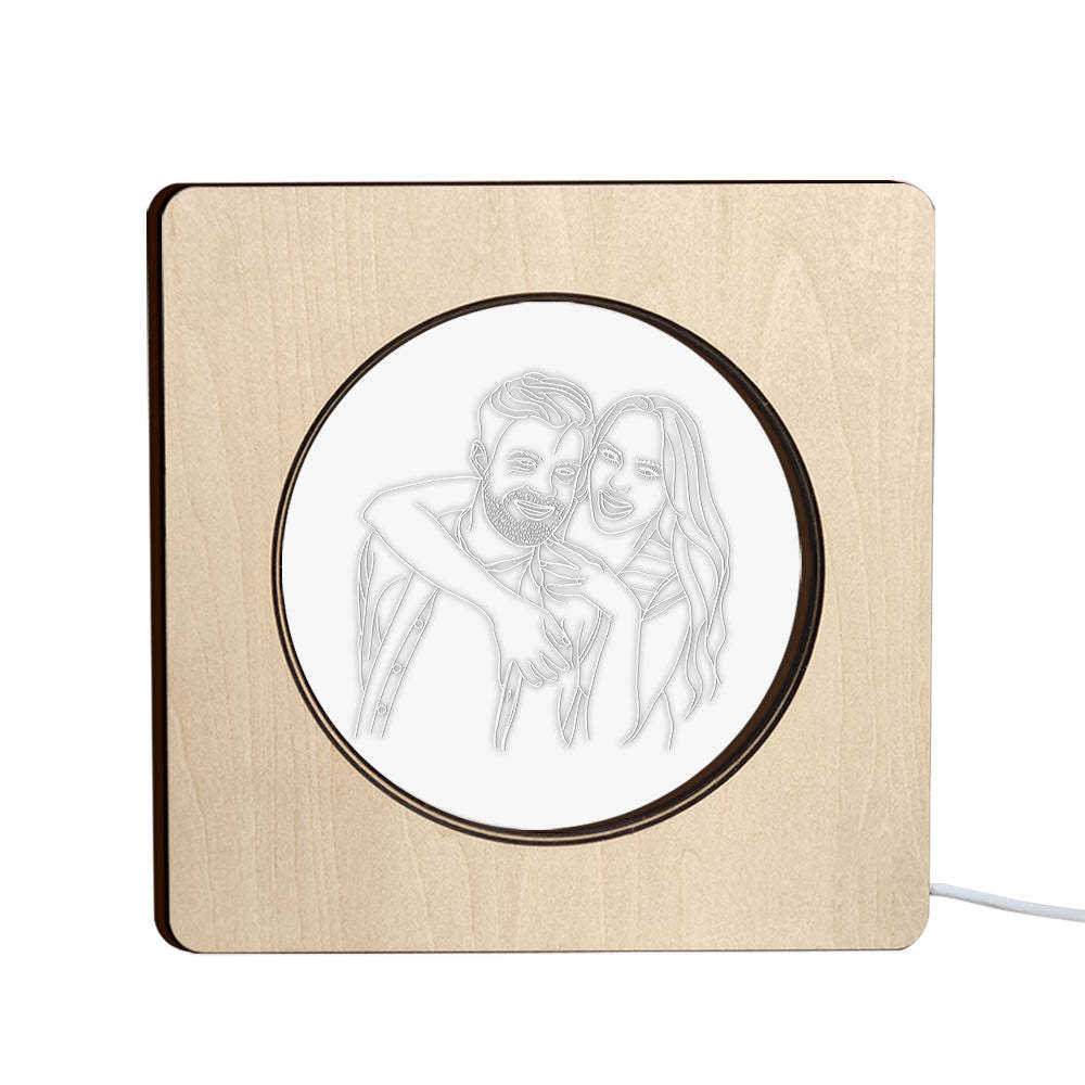 Custom Photo Engraved Night Light Personalized Wooden Frame Lamp Gift - soufeelus