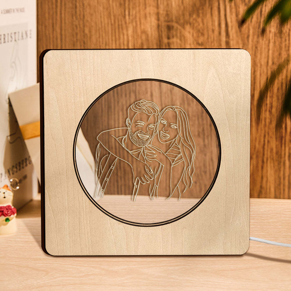 Custom Photo Engraved Night Light Personalized Wooden Frame Lamp Gift - soufeelus
