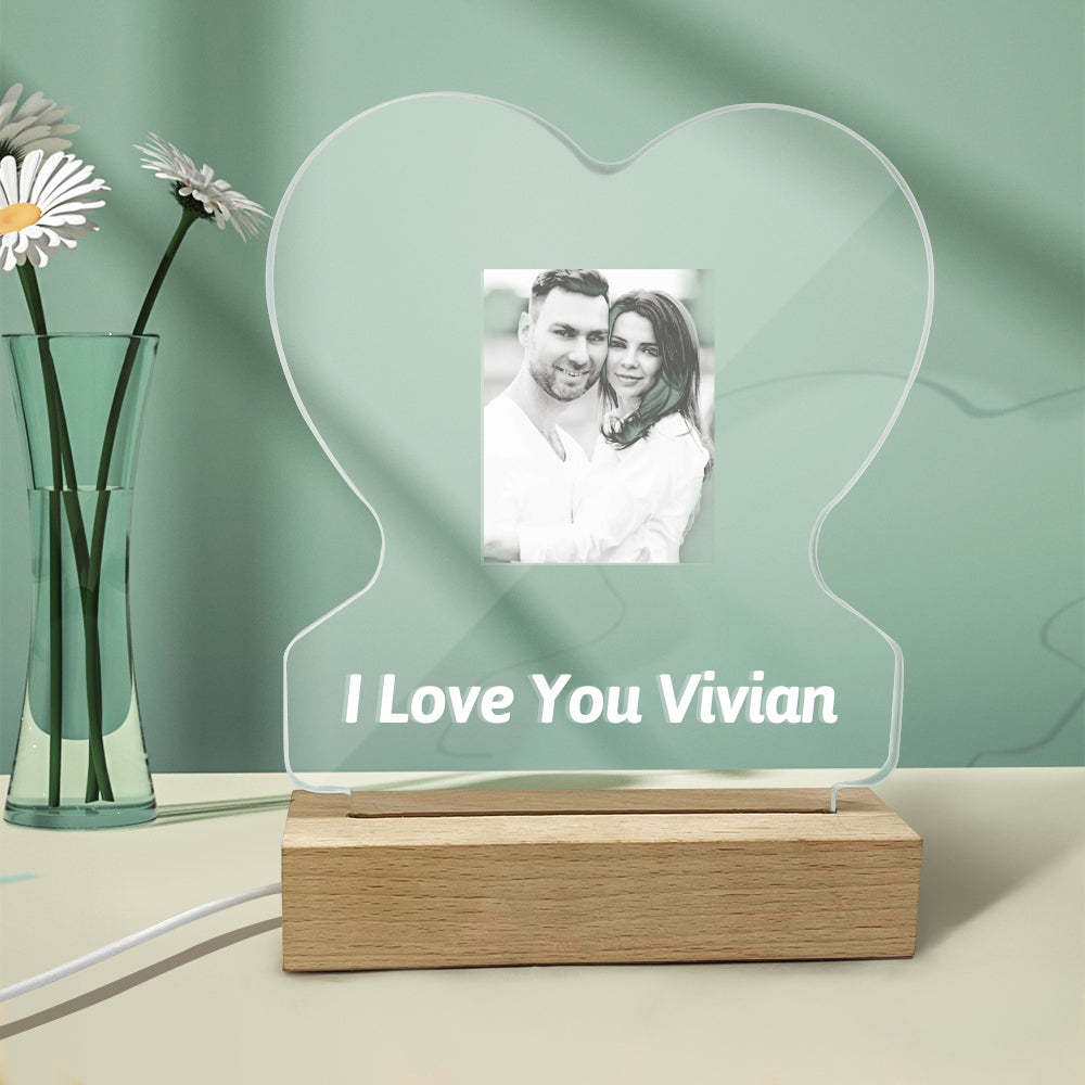 Custom Photo Lamp Personalized Heart Glass Led Night Lamp Gift for Lovers - soufeelus